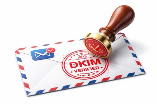 Diagram showing DKIM signature verification with public and private keys